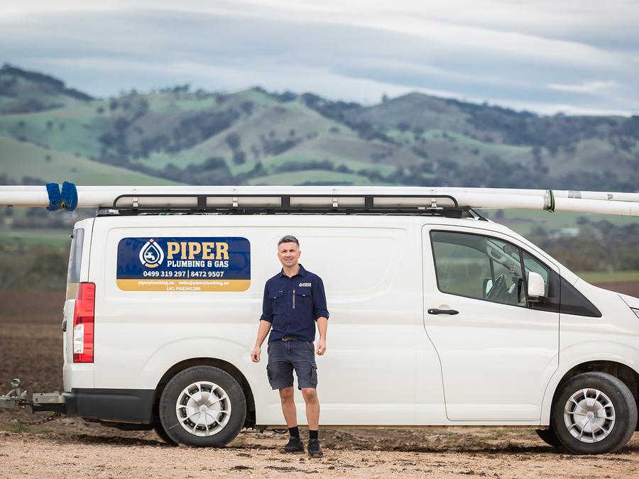 The Piper Plumbing & Gas van parked in the Barossa hills